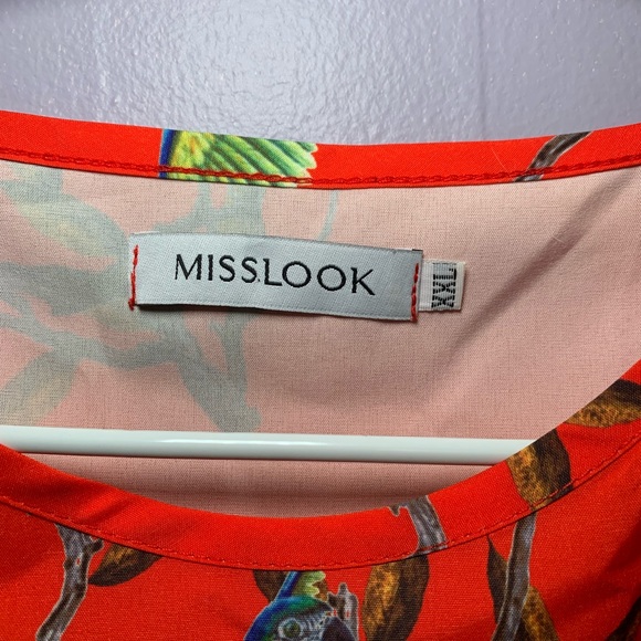 Mislook XXL Plus Size Dress Red with Nature and Bird design - Picture 3 of 4